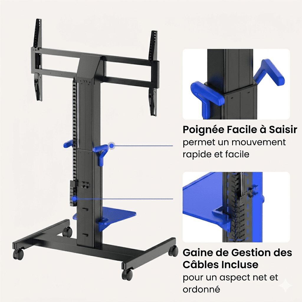 Stand modulable et mobile avec ajustemement motorisé par télécommande sans fil pour écran tactile de 55 65 75 et 86 pouces - InfiniSygn