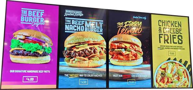 ecran menu board non tactile pour l'intérieur d'un restaurant