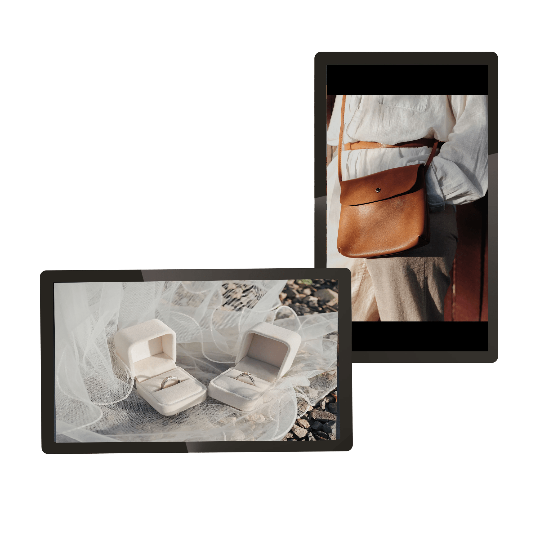 écrans intérieurs non tactiles en portrait ou paysage pour une vitrine attirante