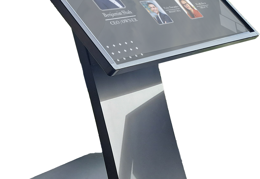 bornes interactives noir avec une icone qui représente l'aspect tactile