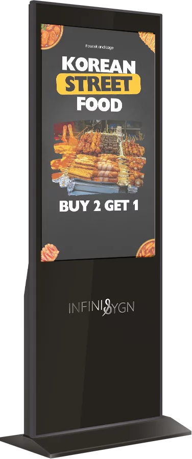 totem non tactile d'intérieur avec une publicité de fast food koreen