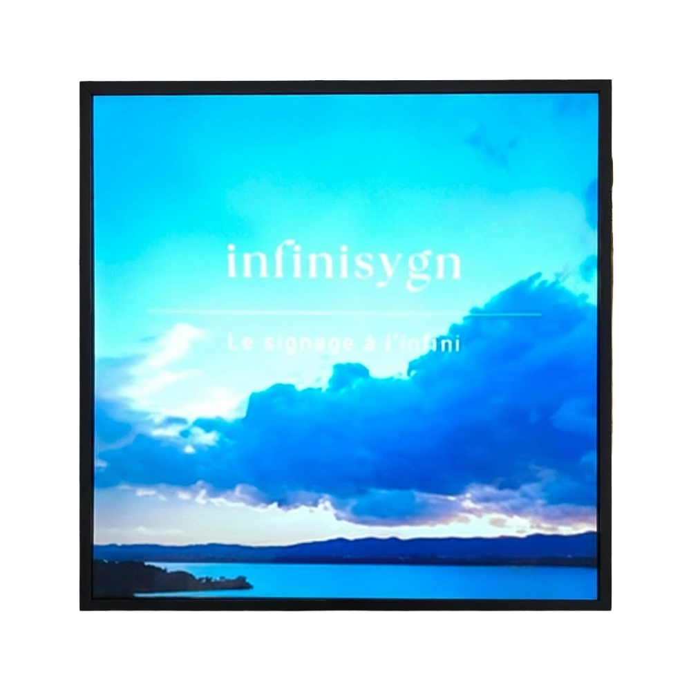 visuel d'un écran d'affichage dynamique carré de 30 pouces au rebord noir