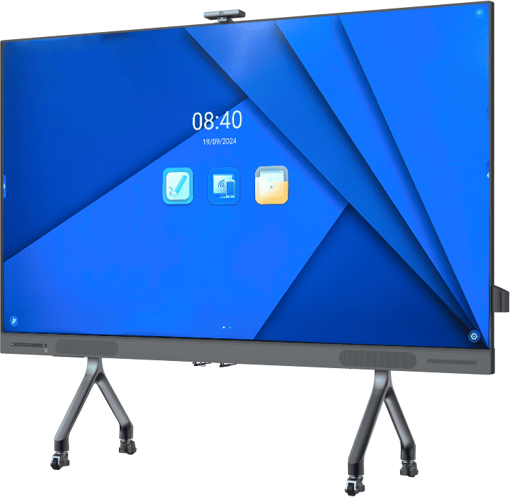 Écran géant interactif InfiniSygn vu de biais — MFC grand format pour grande salle de réunion