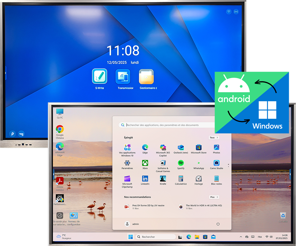 Basculer d'Android à Windows via module OPS — grand écran interactif InfiniSygn